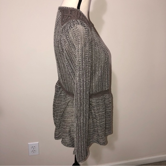 Knox Rose Size XS Open Weave Cardigan Crochet Peplum Gray Brown Long Sleeve - Picture 4 of 9